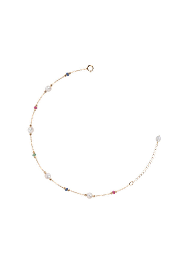 TOMEI Semi Precious Stone With Pearl Bracelet, Yellow Gold 750