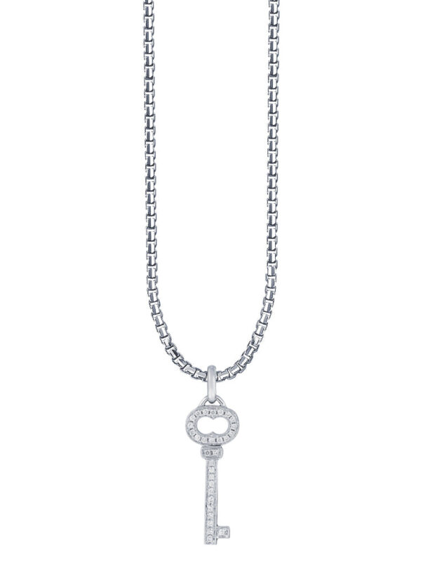 TOMEI Key Diamond Pendant Set, White Gold 585