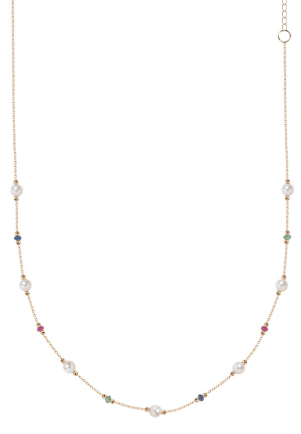 TOMEI Semi Precious Stone With Pearl Necklace, Yellow Gold 750