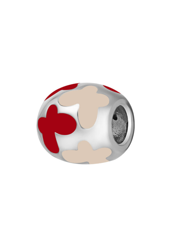 TOMEI Red & White Butterfly Printed Charm, White Gold 585