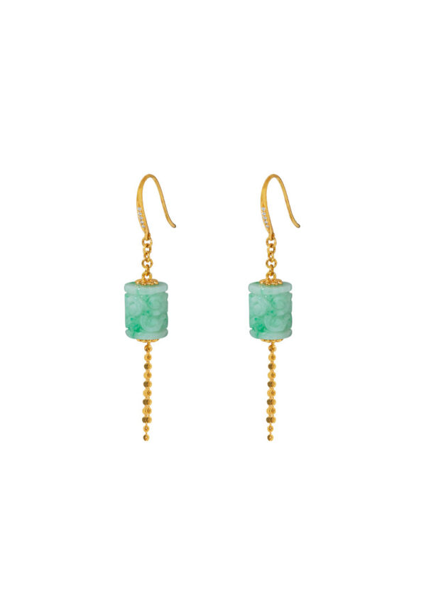 TOMEI Jade Lantern Tassels Earrings, Yellow Gold 750