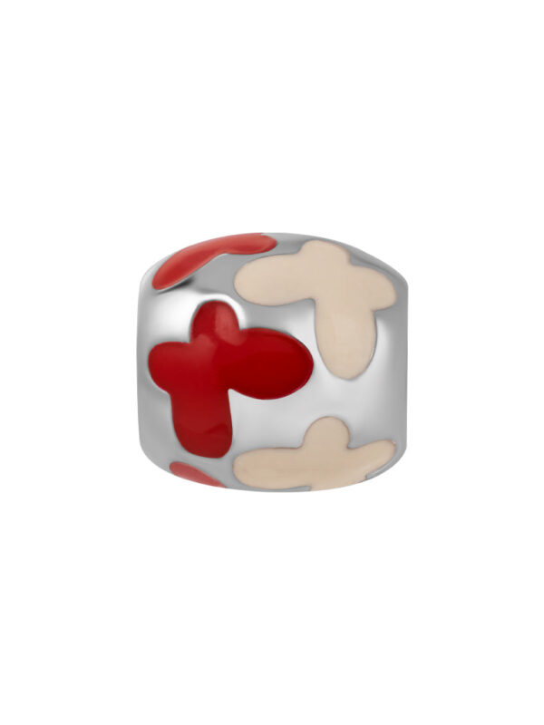 TOMEI Red & White Butterfly Printed Charm, White Gold 585