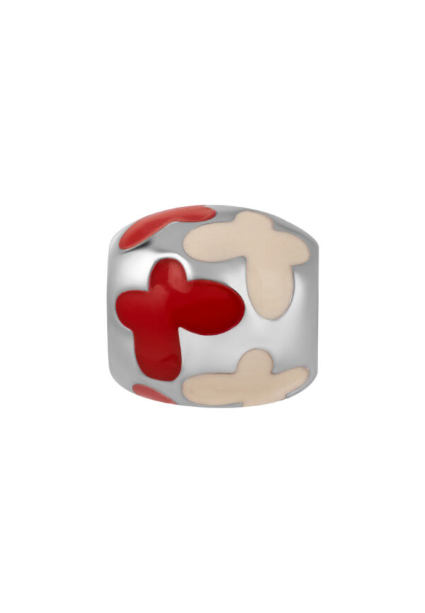 TOMEI Red & White Butterfly Printed Charm, White Gold 585