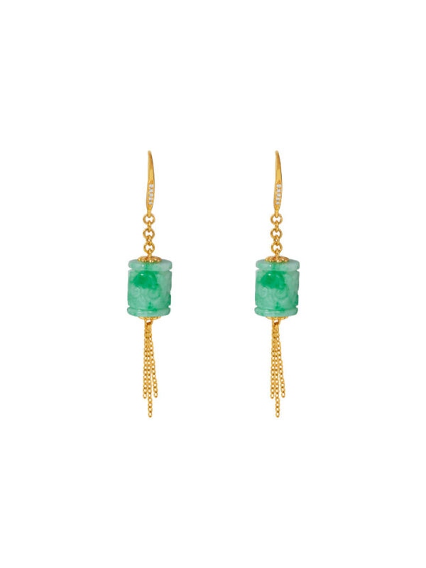 TOMEI Jade Lantern Tassels Earrings, Yellow Gold 750