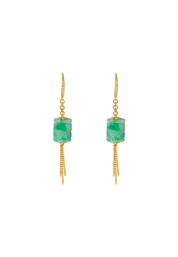 TOMEI Jade Lantern Tassels Earrings, Yellow Gold 750