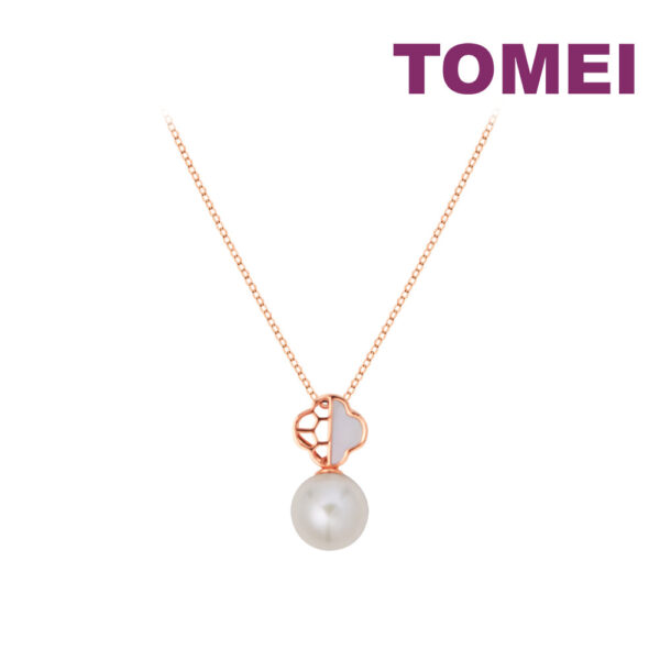 TOMEI Rouge Collection Lucky Leave Pearl Necklace, Rose Gold 750