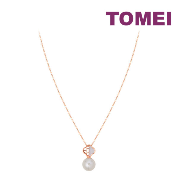 TOMEI Rouge Collection Lucky Leave Pearl Necklace, Rose Gold 750