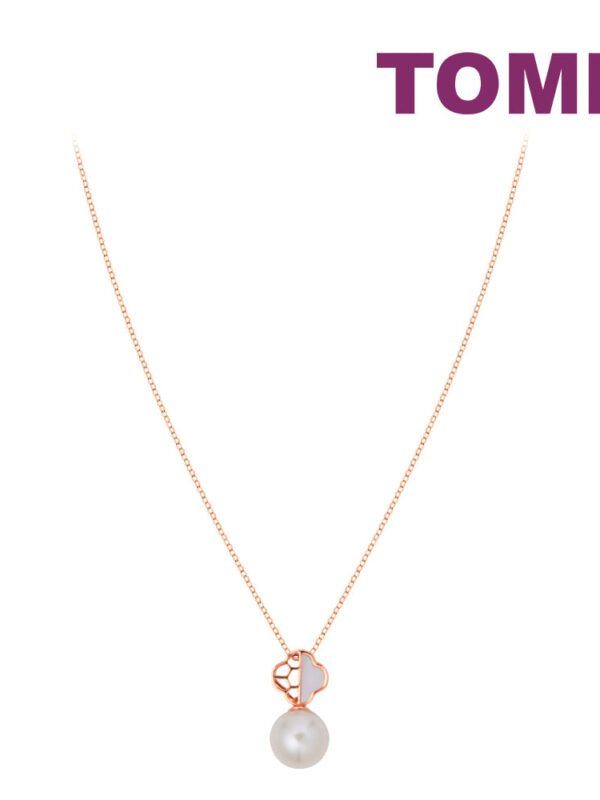 TOMEI Rouge Collection Lucky Leave Pearl Necklace, Rose Gold 750