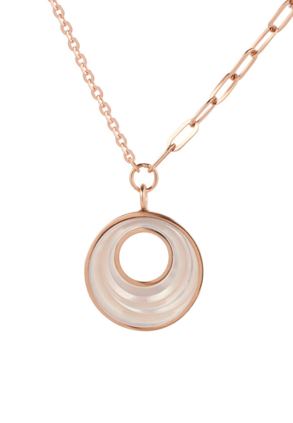 TOMEI Rouge Collection, Nacre Dwi-side Circle Necklace, Rose Gold 750