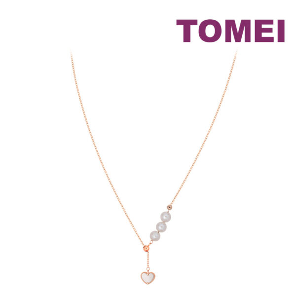 TOMEI Rouge Collection Sweet Nacre Heart Pearl Necklace, Rose Gold 750