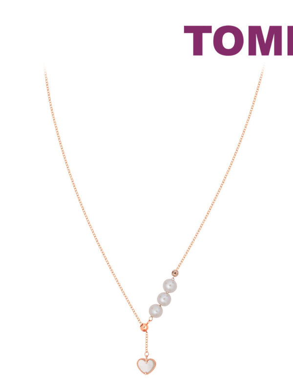 TOMEI Rouge Collection Sweet Nacre Heart Pearl Necklace, Rose Gold 750