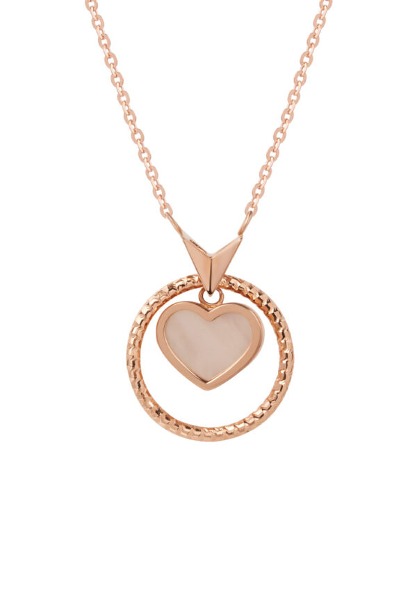 TOMEI Rouge Collection, Nacre Heart in Circle Necklace, Rose Gold 750