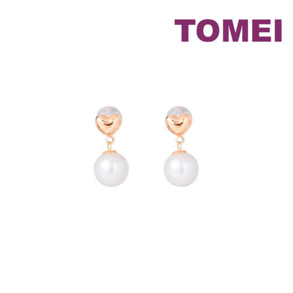 TOMEI Rouge Collection Petite Love Pearl Earrings, Rose Gold 750