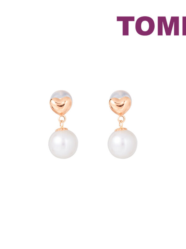 TOMEI Rouge Collection Petite Love Pearl Earrings, Rose Gold 750