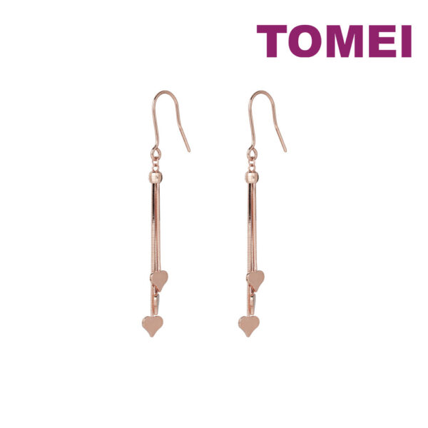 TOMEI Rouge Collection Dwi-Heart Drop Earrings, Rose Gold 750