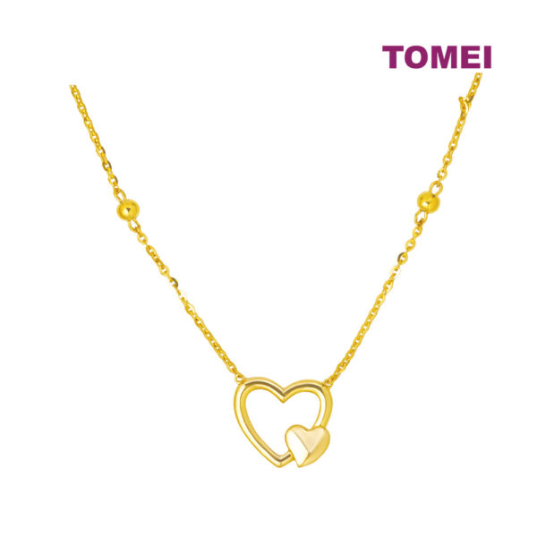 TOMEI [Online Exclusive] Minimalist Dual-Heart Necklace, Yellow Gold 916