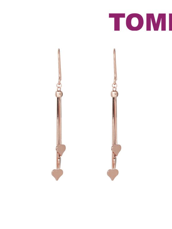 TOMEI Rouge Collection Dwi-Heart Drop Earrings, Rose Gold 750