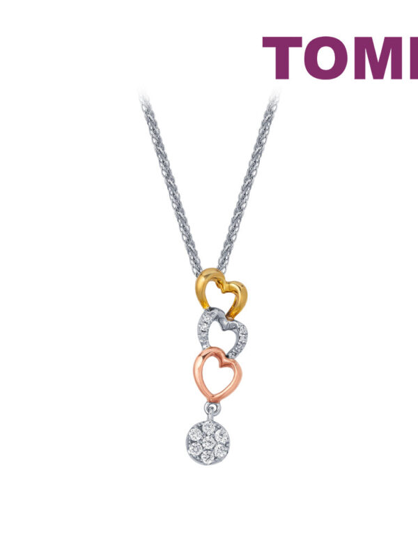 TOMEI Tri-Tone Love Diamond Pendant Set, White Gold 375