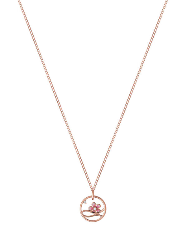 TOMEI Rouge Collection Pink Flower Necklace, Rose Gold 750