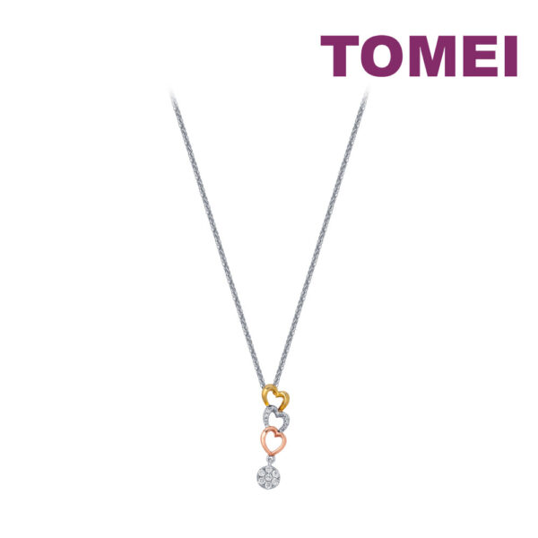 TOMEI Tri-Tone Love Diamond Pendant Set, White Gold 375