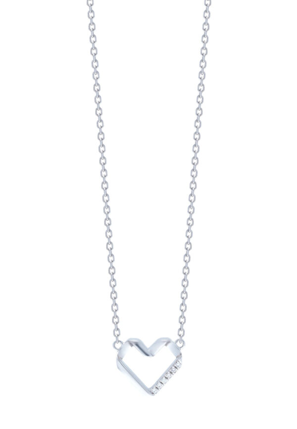 TOMEI Wave-Inspired Heart Shaped Necklace, White Gold 585
