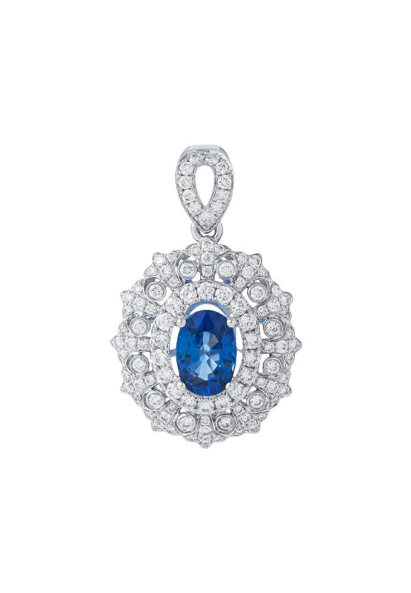 TOMEI Sapphire Diamond Pendant, White Gold 750