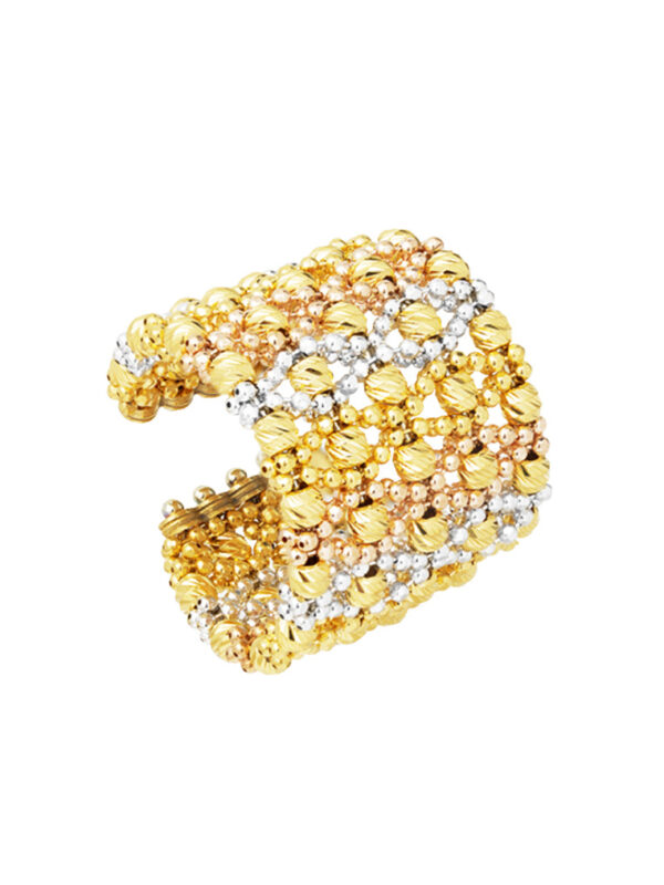 TOMEL Lusso Italia 5 Tiers Tri-Tone Beads Ring, Yellow Gold 916