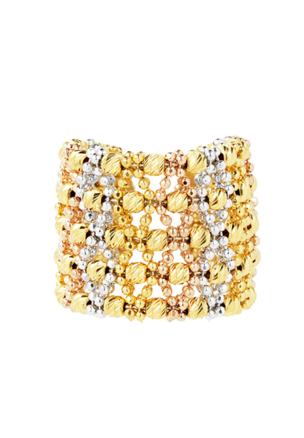 TOMEL Lusso Italia 5 Tiers Tri-Tone Beads Ring, Yellow Gold 916