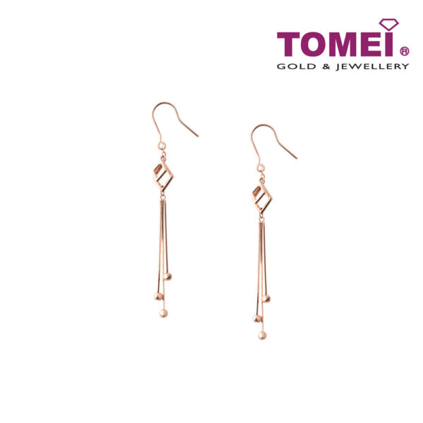 TOMEI Rouge Collection Quadrated Fish Hook Earrings, Rose Gold 750