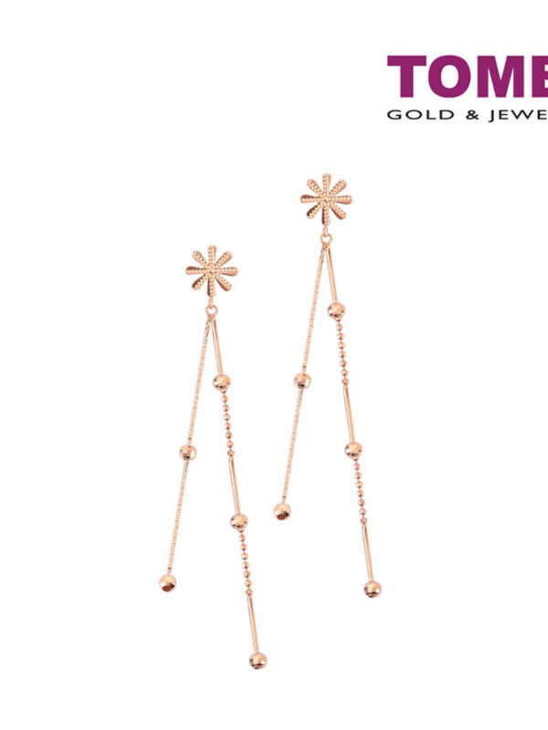 TOMEI Rouge Collection, Blossoming Floral Dangling Earrings, Rose Gold 750