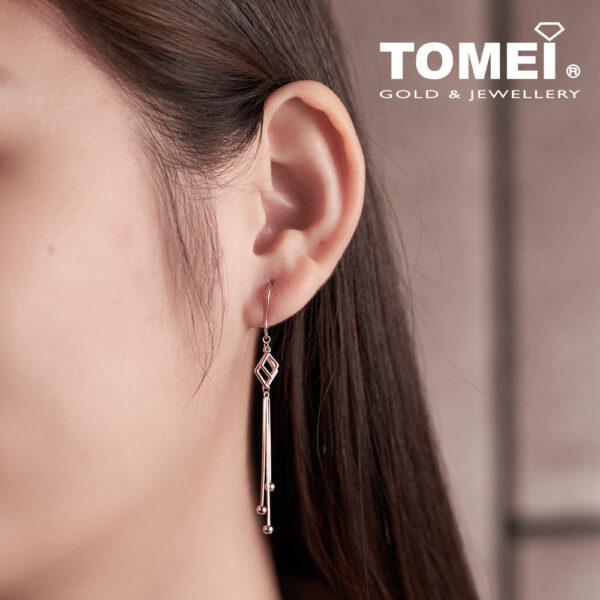 TOMEI Rouge Collection Quadrated Fish Hook Earrings, Rose Gold 750