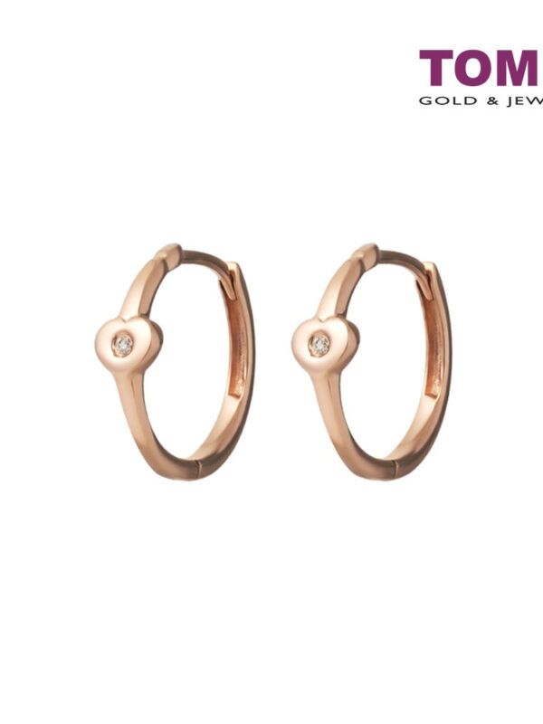 TOMEI [Online Exclusive] Little Heart Loop Earrings, Rose Gold 375