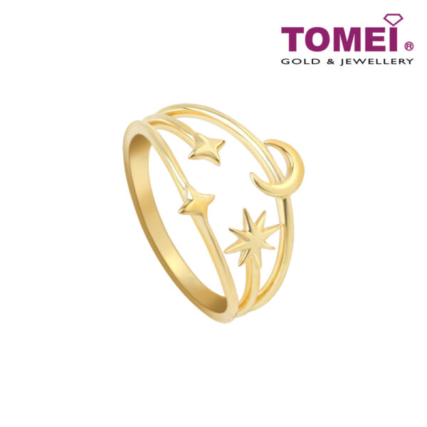 TOMEI Star and Moon Ring, Yellow Gold 916