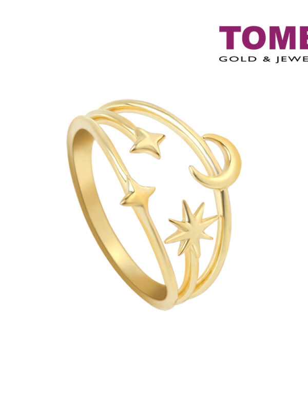TOMEI Star and Moon Ring, Yellow Gold 916