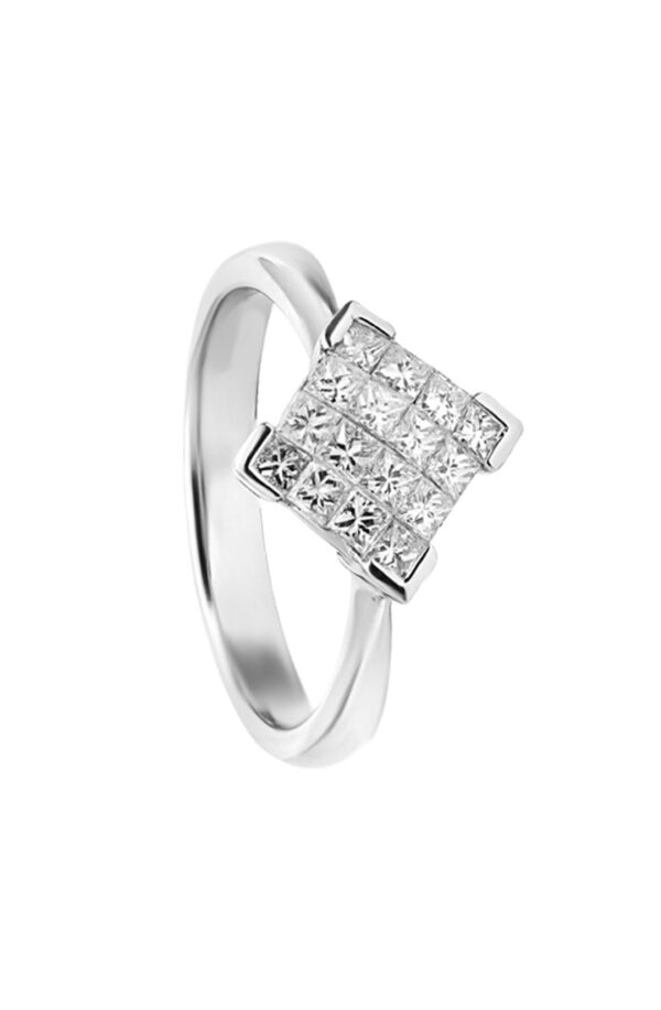TOMEI Princess Cut Diamond Ring, White Gold 750