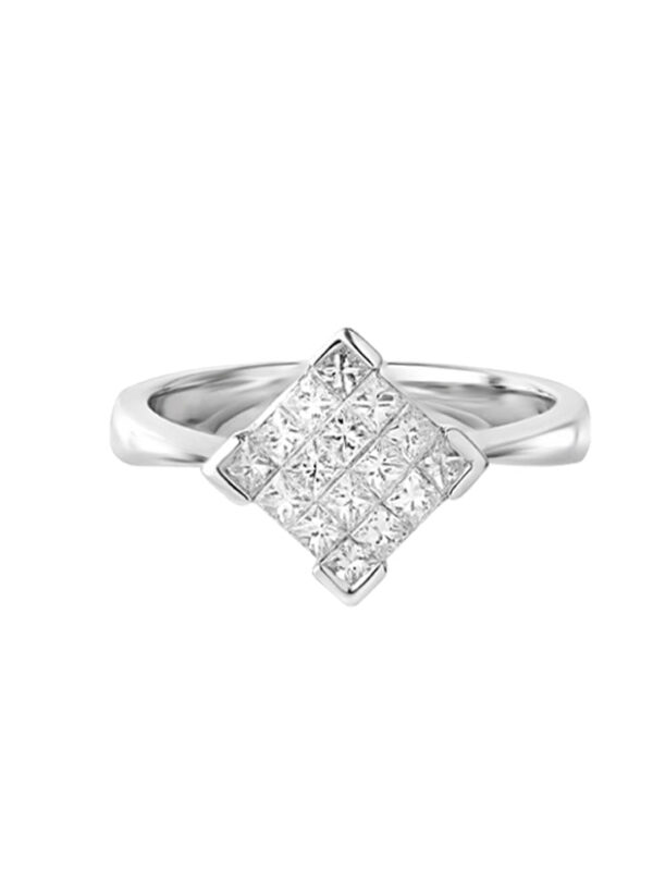 TOMEI Princess Cut Diamond Ring, White Gold 750