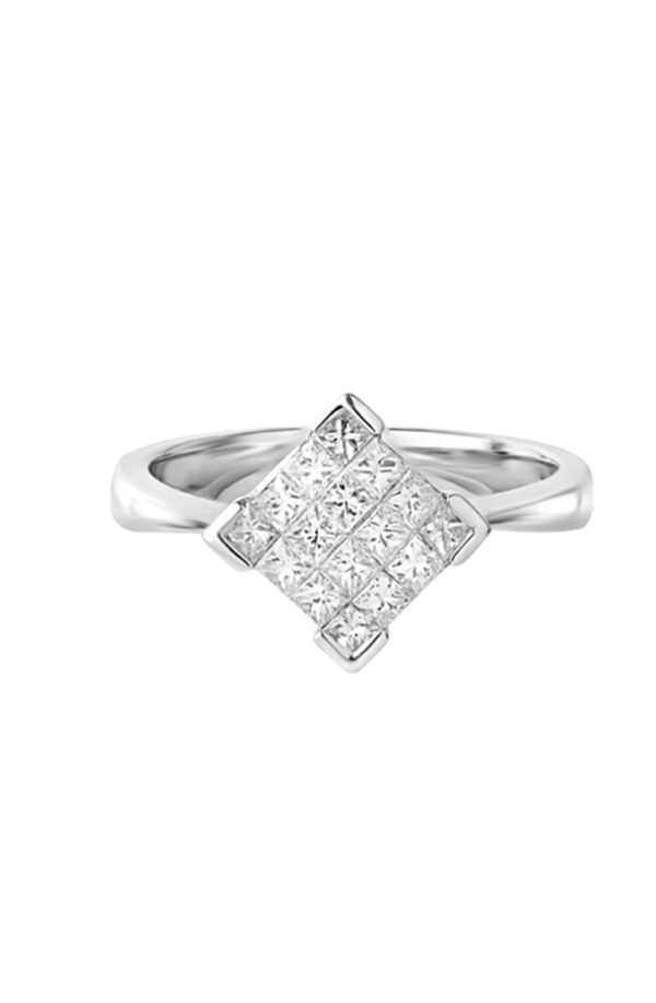TOMEI Princess Cut Diamond Ring, White Gold 750