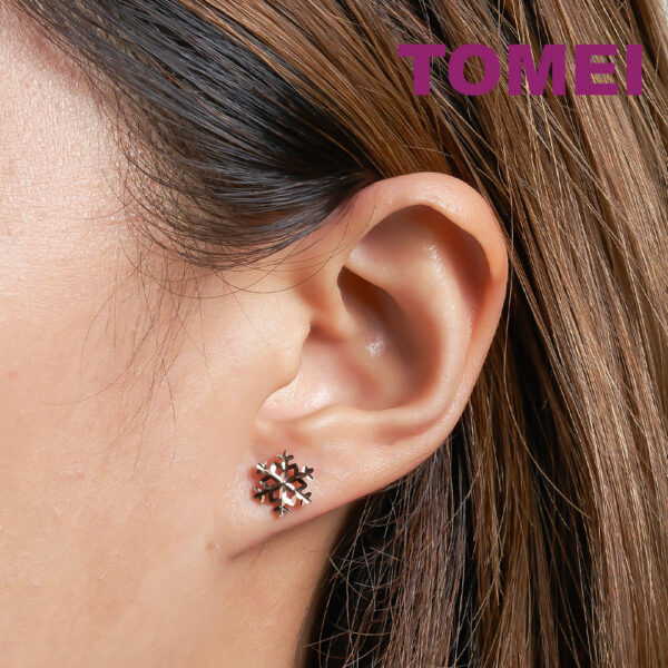 TOMEI Rouge Collection Snow Flake Stud Earrings, Rose Gold 750