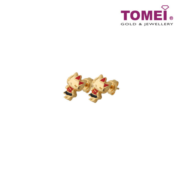 TOMEI x Hello Kitty in Red Earrings, Yellow Gold 916