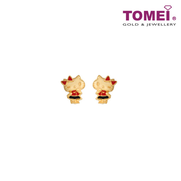 TOMEI x Hello Kitty in Red Earrings, Yellow Gold 916