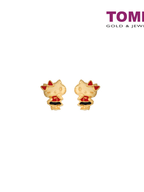TOMEI x Hello Kitty in Red Earrings, Yellow Gold 916