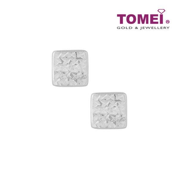 TOMEI Quadrated Sparkling Earrings, White Gold 585