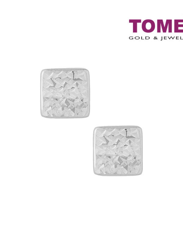 TOMEI Quadrated Sparkling Earrings, White Gold 585