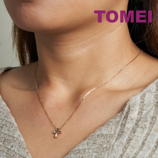 TOMEI Rouge Collection Perfect Cross Necklace, Rose Gold 750