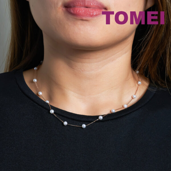 TOMEI Rouge Collection Trendy Pearl Necklace, Rose Gold 750