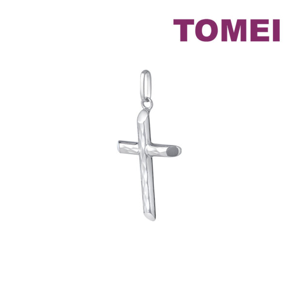 TOMEI Simply Cross Pendant, White Gold 750