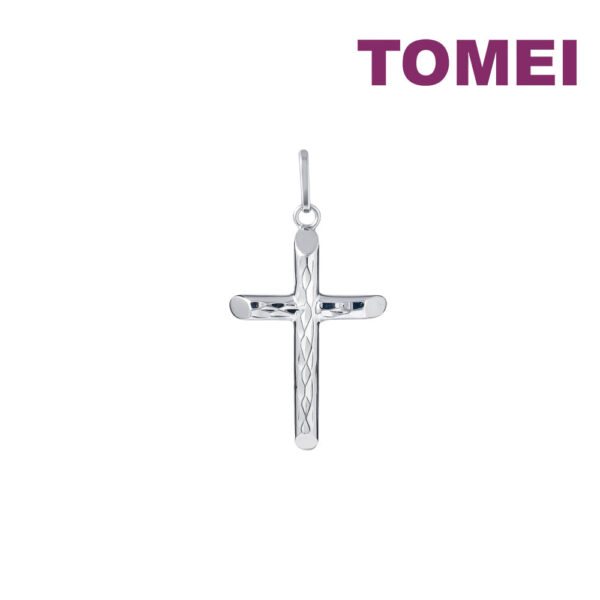 TOMEI Simply Cross Pendant, White Gold 750