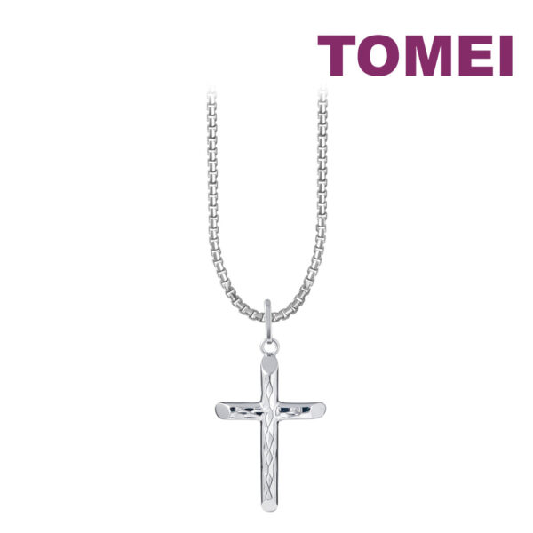 TOMEI Simply Cross Pendant, White Gold 750