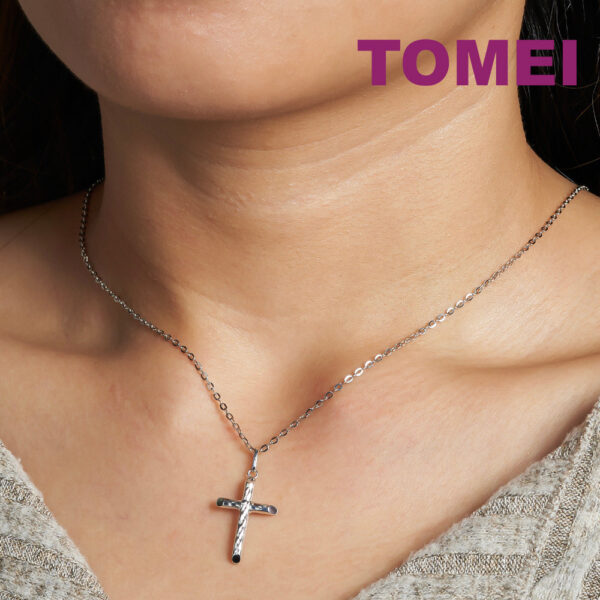 TOMEI Simply Cross Pendant, White Gold 750