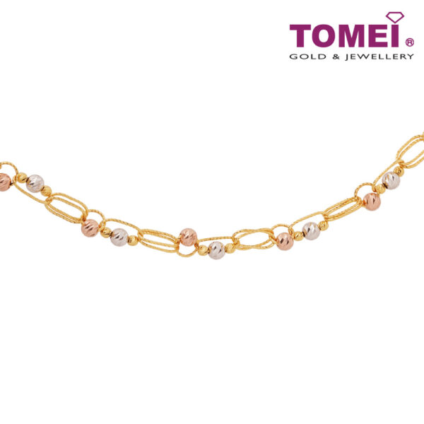 TOMEI Tri-Tone Dazzling Ball Bracelet, Yellow Gold 916 (AS-B0065-3C)